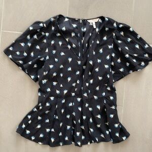 Rebecca Taylor pebbled silk floral print blouse short sleeve